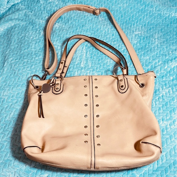 Nicole Miller Handbags - Nicole Miller New York Beige Studded Tote Shoulder Bag Crossbody Chic Boho Large
